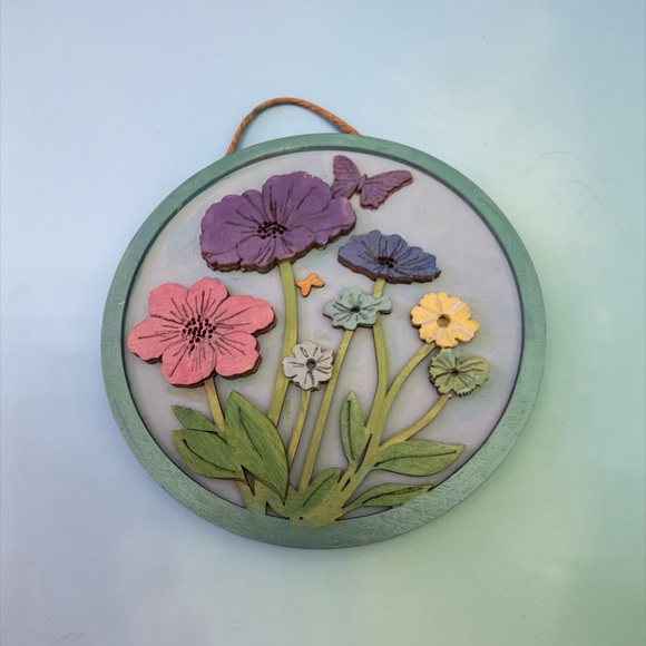 Other - Hand-Painted Wooden Floral Wall Hanging - Multicolor select 1